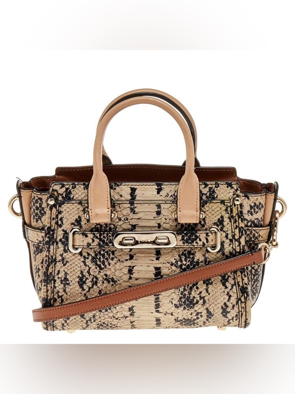 Coach Beige/Black Python Embossed Leather Swagger 20 Tote